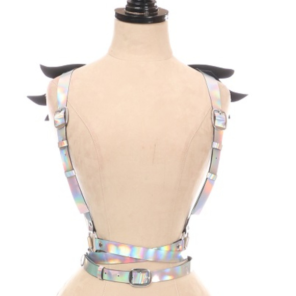 Festival Rave Silver Hologram Body Harness w/wings - Picture 2 of 2